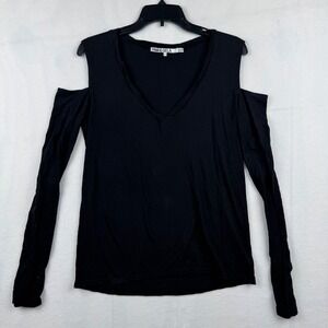 Pam & Gela Women's Black Long Sleeve Cold Shoulder V-Neck‎ Top